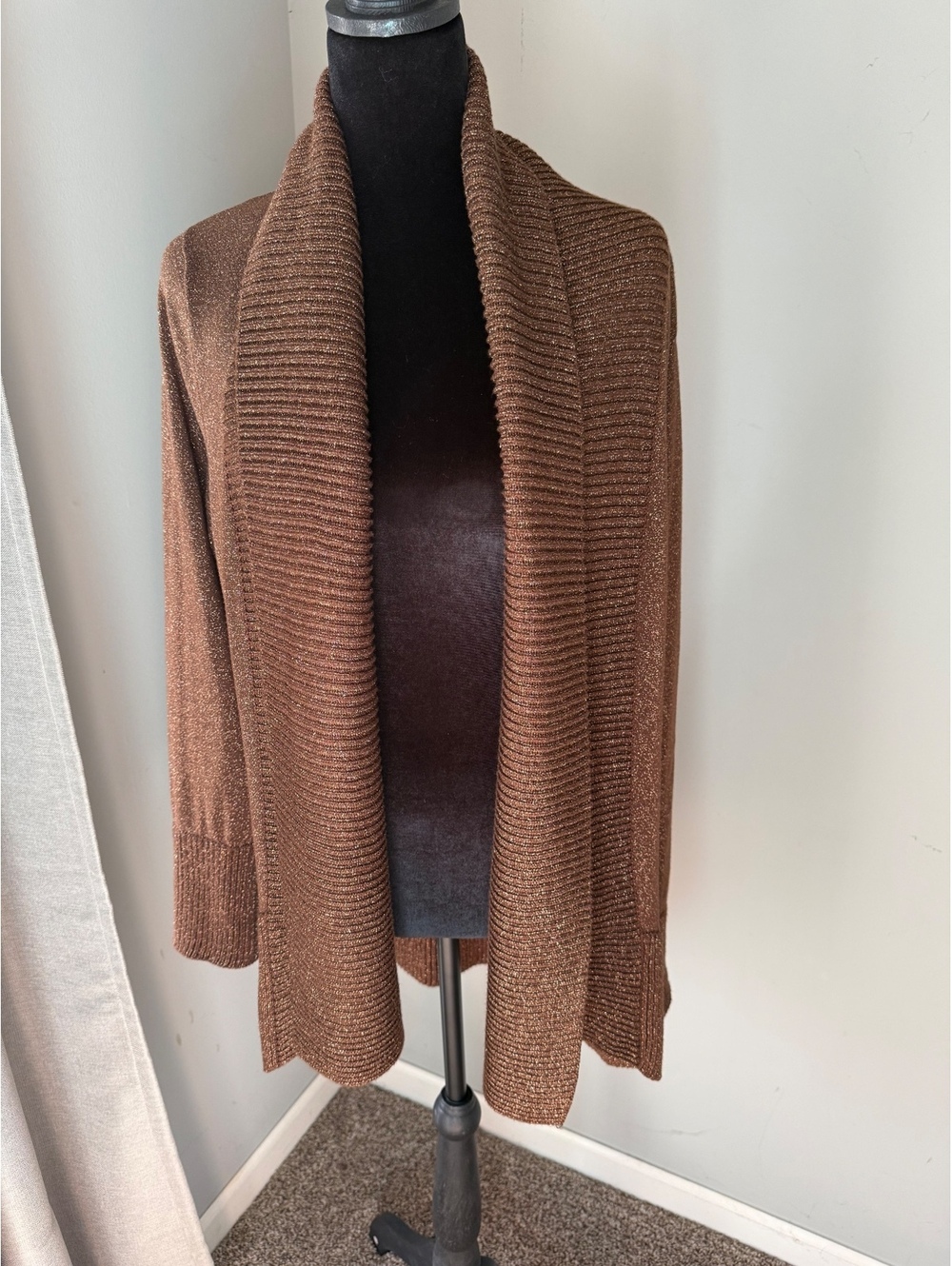 INC International Concepts Brown Metallic Knit Cardigan Sweater Large
